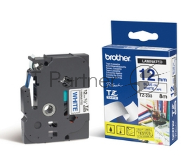 Наклейка ламинированная Brother TZe-233 (12 мм син/бел)