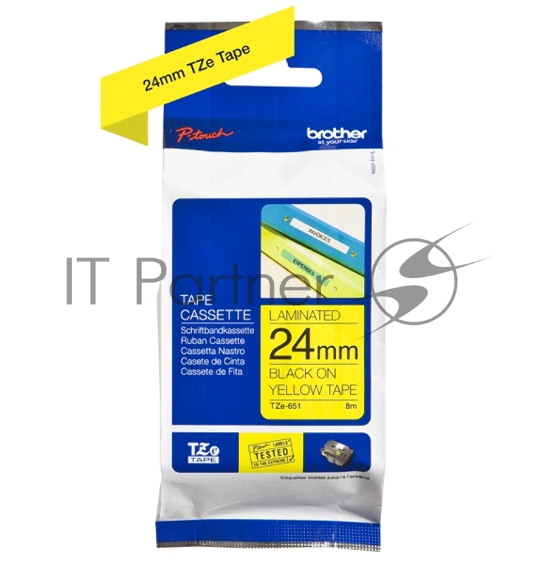 Наклейка ламинированная Brother TZe-651 (24 мм черн/желт, аналог TZ-651)