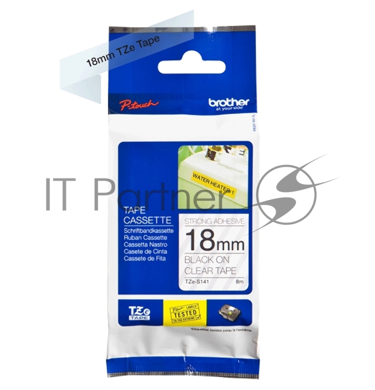 Наклейка ламинированная повышенной адгезии TZ-ES141 (18 мм черн/прозр)