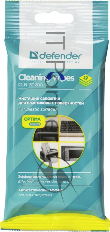 Чистящие салфетки Defender ECO для пластик.поверхностей, (не применять для ЖК- экранов!) /мягкая упаковка/ 20 шт /Россия