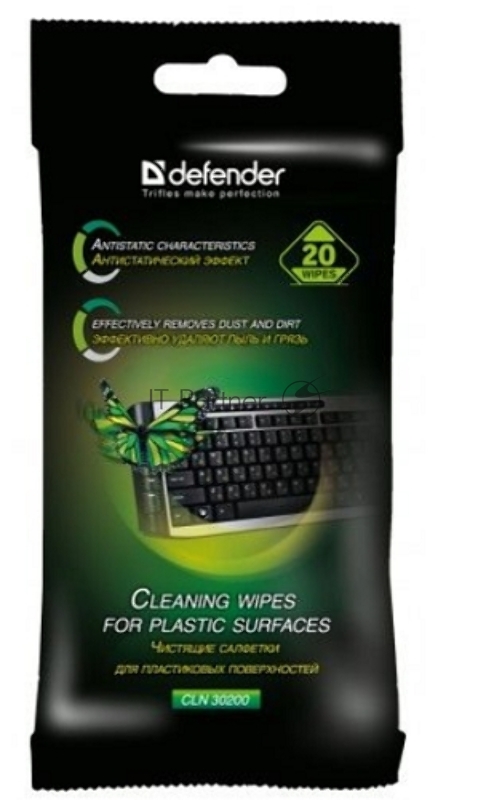 Чистящие салфетки Defender ECO для пластик.поверхностей, (не применять для ЖК- экранов!) /мягкая упаковка/ 20 шт /Россия