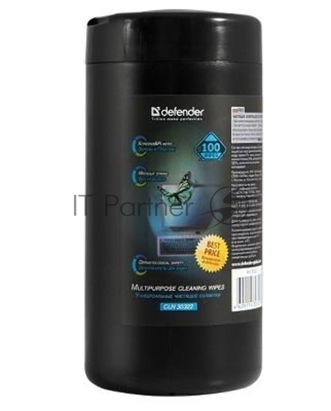 Чистящие салфетки Defender для экранов всех типов / нетканый материал / антистатик / туба /100 шт/ Россия.