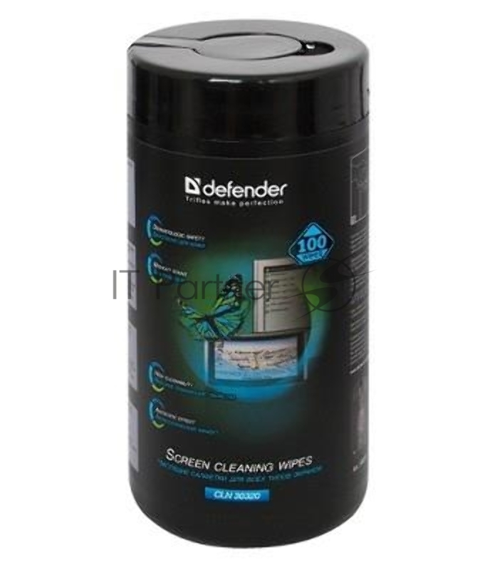 Чистящие салфетки Defender CLN 30320 ECO для экранов всех видов: ЭЛТ, ЖК, плазменными панелями / туба / 100 шт / Россия.
