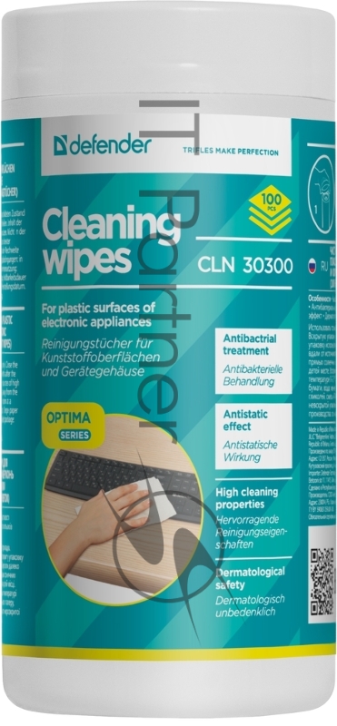 Чистящие салфетки Defender ECO для поверхностей офисной техники, (не применять для ЖК- экранов!) / туба/ 100 шт / Россия