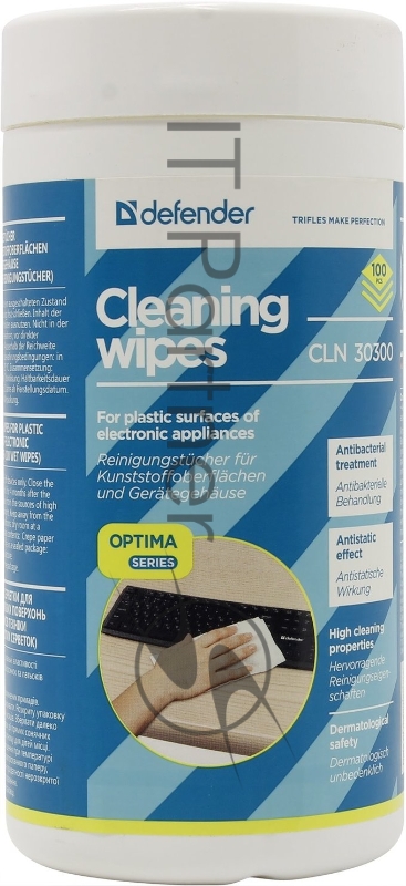 Чистящие салфетки Defender ECO для поверхностей офисной техники, (не применять для ЖК- экранов!) / туба/ 100 шт / Россия