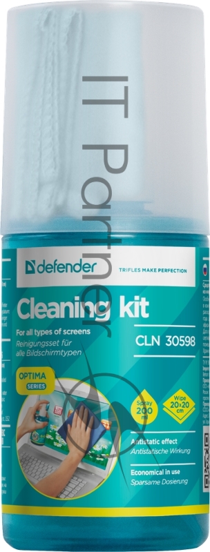 Чистящий спрей Defender для экранов / пластиковый флакон с пульверизатором 200 мл + микрофибра 20 х 20 см / Беларусь.