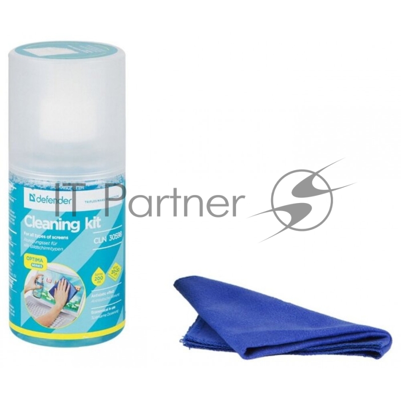 Чистящий спрей Defender для экранов / пластиковый флакон с пульверизатором 200 мл + микрофибра 20 х 20 см / Беларусь.
