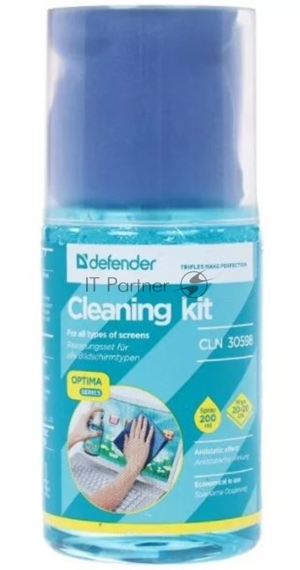 Чистящий спрей Defender для экранов / пластиковый флакон с пульверизатором 200 мл + микрофибра 20 х 20 см / Беларусь.