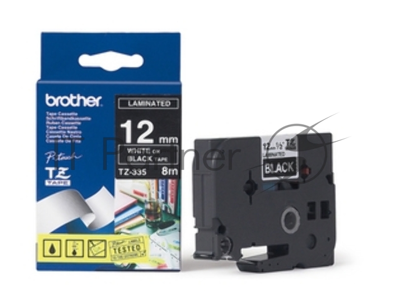 Наклейка ламинированная Brother TZe-335 (12 мм бел/черн, аналог TZ-335)