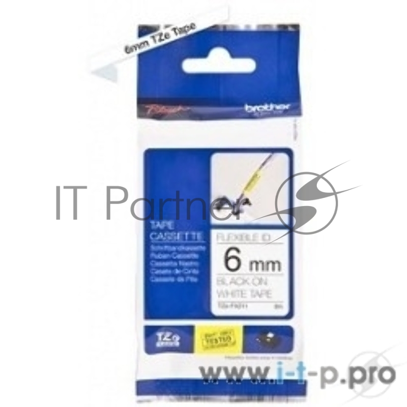 Лента для печати наклеек Brother гибкая идентификационная ламинированная TZe-FX211, шириной 6 мм, длиной 8 м, чёрный текст на белом фоне