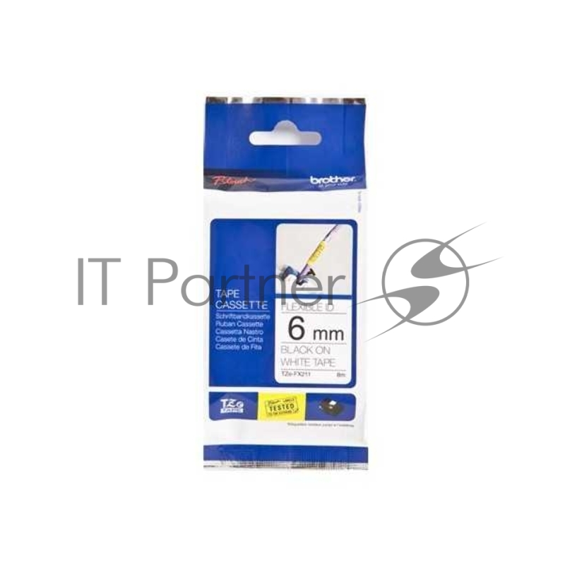 Лента для печати наклеек Brother гибкая идентификационная ламинированная TZe-FX211, шириной 6 мм, длиной 8 м, чёрный текст на белом фоне