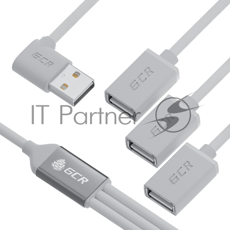 Хаб GCR USB Hub 2.0 на 3 порта, 0.35m, гибкий, двусторонний угловой AM / 3 х AF, белый, GCR-53355