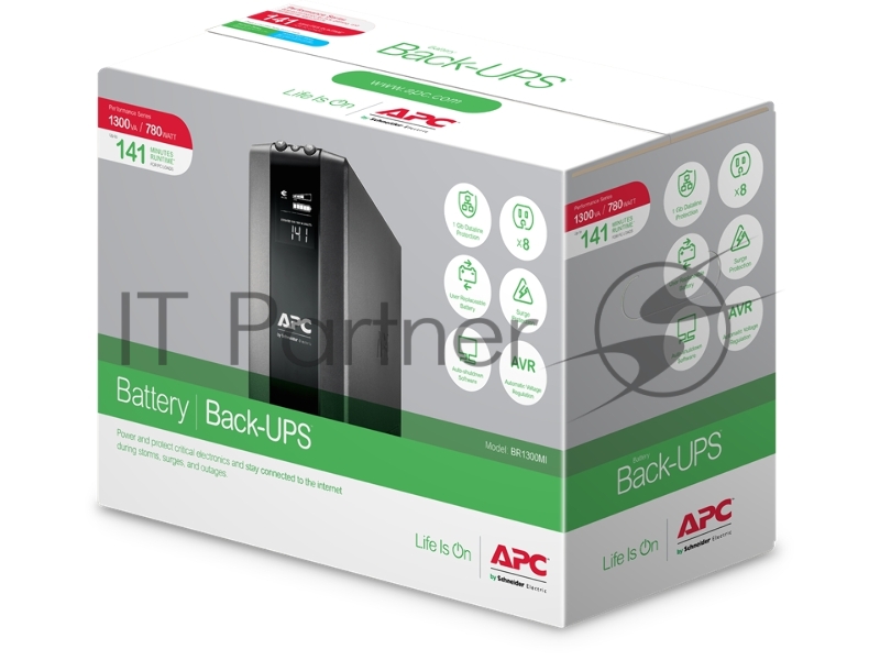 Источник бесперебойного питания APC Back-UPS Pro BR 1300VA/780W, 8xC13 Outlets(2 Surge & 6 batt.), AVR, LCD, Data/DSL protrct, 10/100 Base-T, USB, PCh, user repl. batt., 2 y warr.