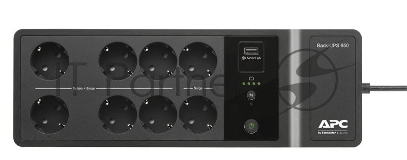 Источник бесперебойного питания APC Back-UPS ES 650VA/400W, 230V, AVR, 8 Rus outlets (2 Surge & 6 batt.), USB, USB charge(type A), Data/DSL protection, 2 year warranty