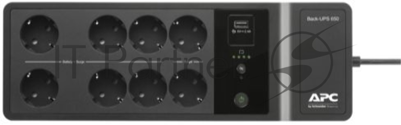 Источник бесперебойного питания APC Back-UPS ES 650VA/400W, 230V, AVR, 8 Rus outlets (2 Surge & 6 batt.), USB, USB charge(type A), Data/DSL protection, 2 year warranty