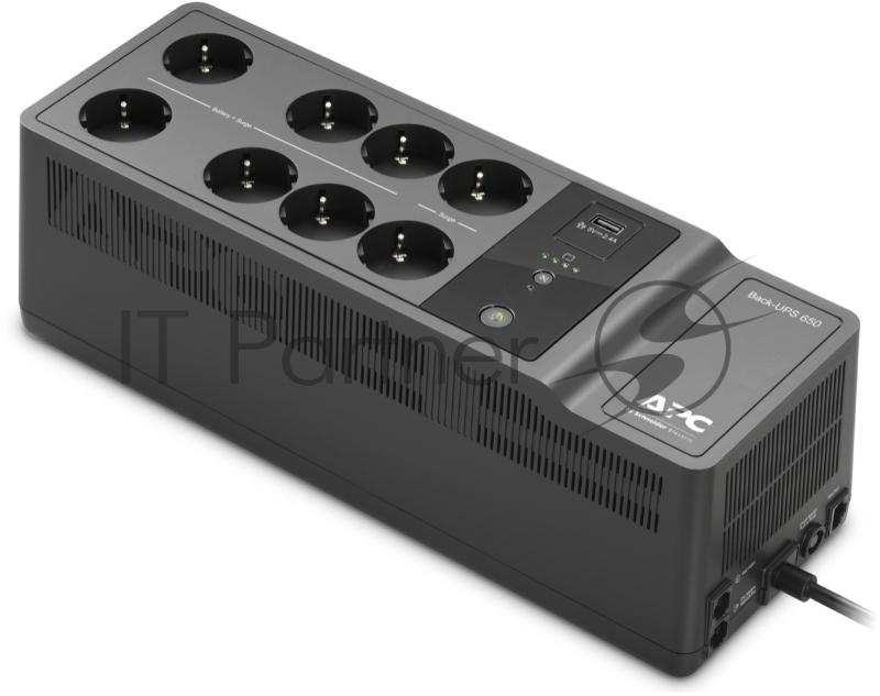 Источник бесперебойного питания APC Back-UPS ES 650VA/400W, 230V, AVR, 8 Rus outlets (2 Surge & 6 batt.), USB, USB charge(type A), Data/DSL protection, 2 year warranty