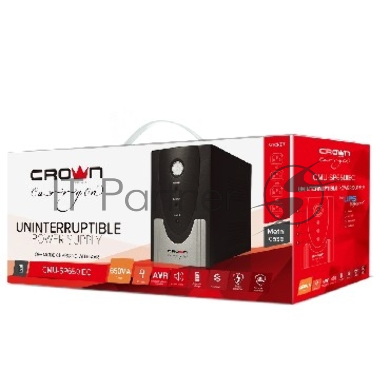 Источник бесперебойного питания CROWN CMU-SP650IEC 650VA, 360W, металл, 1x12V/7AH, розетки 4*IEC, трансформатор AVR 140-290V, cъёмный кабель 1.5м, фильтр телефонной и ethernet линии RJ11/45, защита батареи, от перегрузки, от КЗ