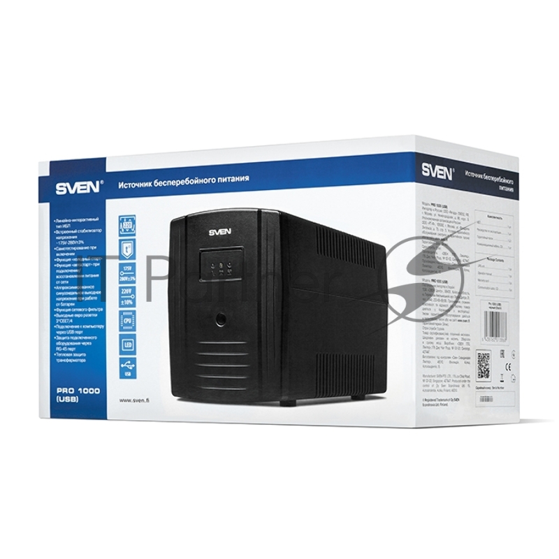 Источник бесперебойного питания SVEN Pro 1000 1000VA/720W USB, RJ-45 (3 EURO)