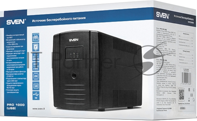 Источник бесперебойного питания SVEN Pro 1000 1000VA/720W USB, RJ-45 (3 EURO)