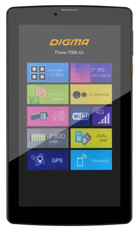 Планшет 7 Digma Plane 7006 4G SC9832 (1.3) 4C/RAM1Gb/ROM8Gb 7 IPS 1024x600/3G/4G/Android 5.1/черный