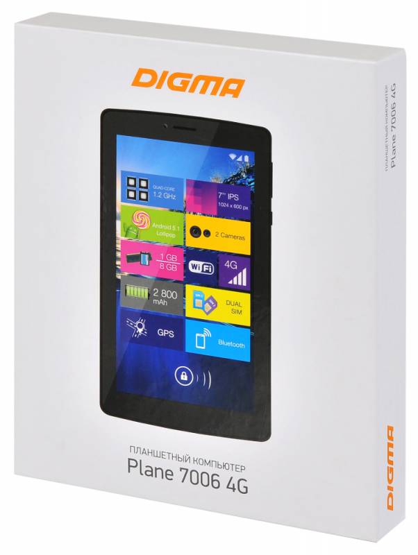 Планшет 7 Digma Plane 7006 4G SC9832 (1.3) 4C/RAM1Gb/ROM8Gb 7 IPS 1024x600/3G/4G/Android 5.1/черный