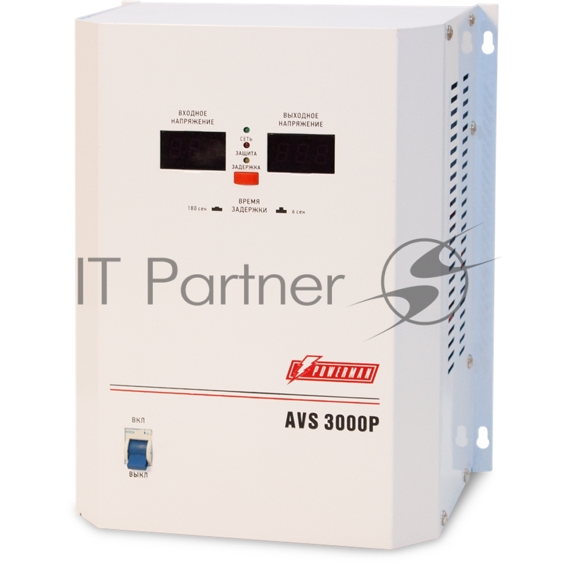 Стабилизатор напряжения Powerman AVS-P Voltage Regulator 3000VA, Digital Indication, Wall Mount, Hardwire Input/Output, 230V, 1 year warranty, White