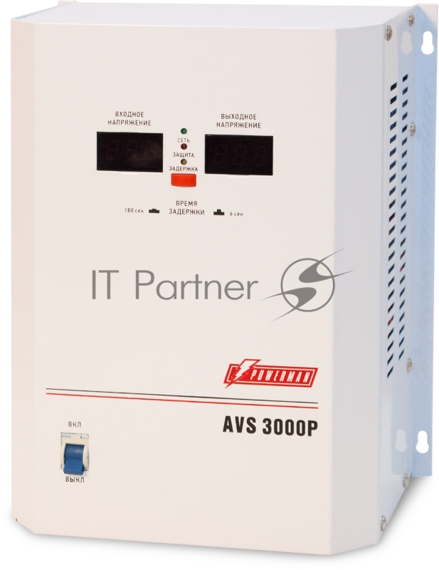 Стабилизатор напряжения Powerman AVS-P Voltage Regulator 3000VA, Digital Indication, Wall Mount, Hardwire Input/Output, 230V, 1 year warranty, White
