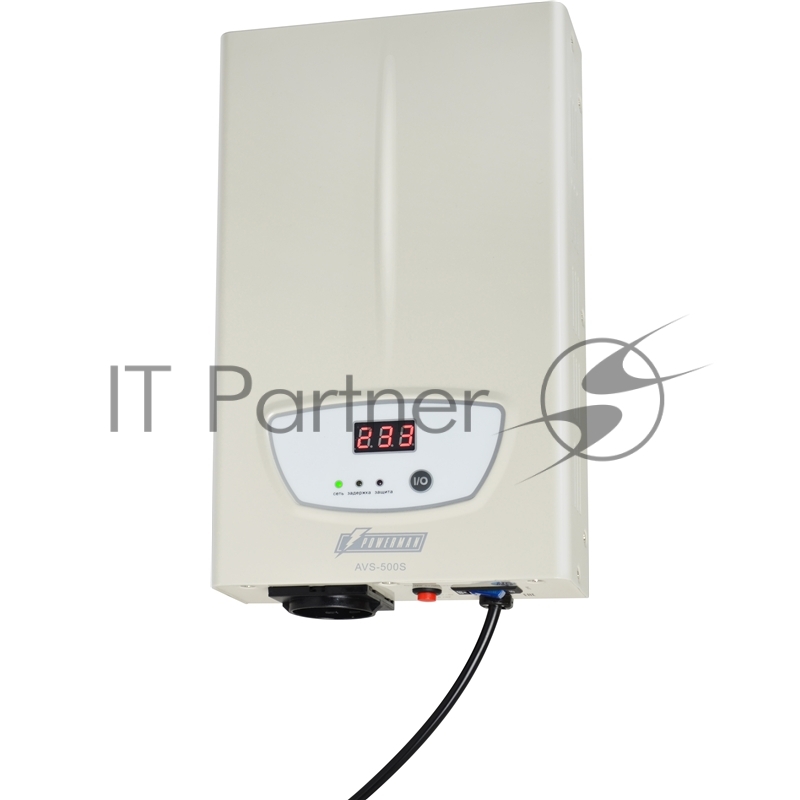 Стабилизатор POWERMAN AVS 500S, ступенчатый регулятор, цифровые индикаторы уровней напряжения, 500ВА, 140-260В, максимальный входной ток 5А, 1 евророзетка, IP-20, навесного исполнения, 290мм х 175мм х 68мм, 2,42 кг. Stabilizer POWERMAN AVS 500S, step