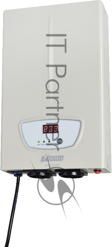 Стабилизатор POWERMAN AVS 2000S, ступенчатый регулятор, цифровые индикаторы уровней напряжения, 2000ВА, 140-260В, максимальный входной ток 15А, 2 евророзетки, IP-20, навесного исполнения, 310мм х 200мм х 68мм, 4,89 кг. Stabilizer POWERMAN AVS 2000S,