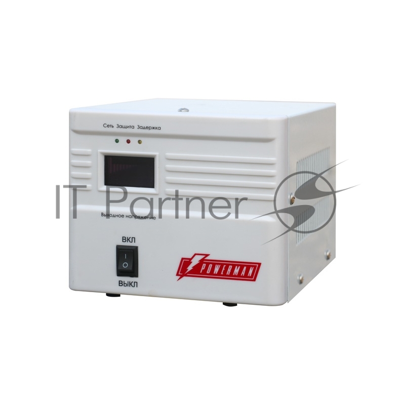 Стабилизатор POWERMAN AVS 1000A, ступенчатый регулятор, 1000ВА/550Вт, 160-260В, максимальный входной ток 7А, 1 евророзетка, IP-20, напольный, 190мм х 150мм х130мм, 2.87 кг. Stabilizer POWERMAN AVS 1000A, step-type regulator, 1000 VA / 550W, 160-260V,