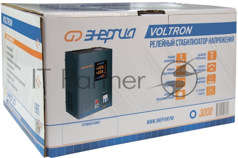 Cтабилизатор ЭНЕРГИЯ VOLTRON 3000 по точности: 105-265В по защите: 95-280В