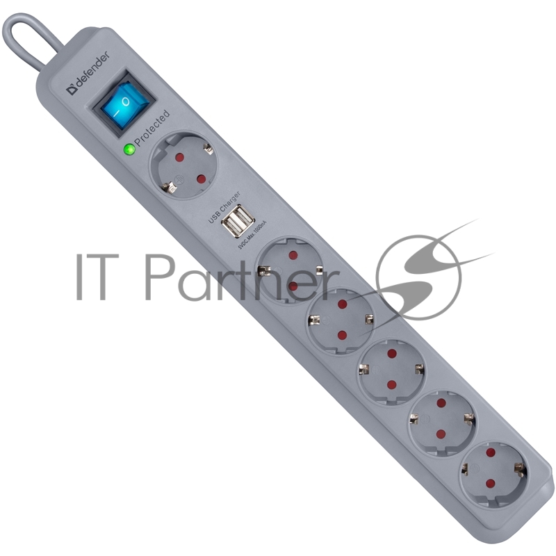 Сетевой фильтр Defender Фильтр DFS-501, 2.0м, 6 евророзеток 2*USB 99051