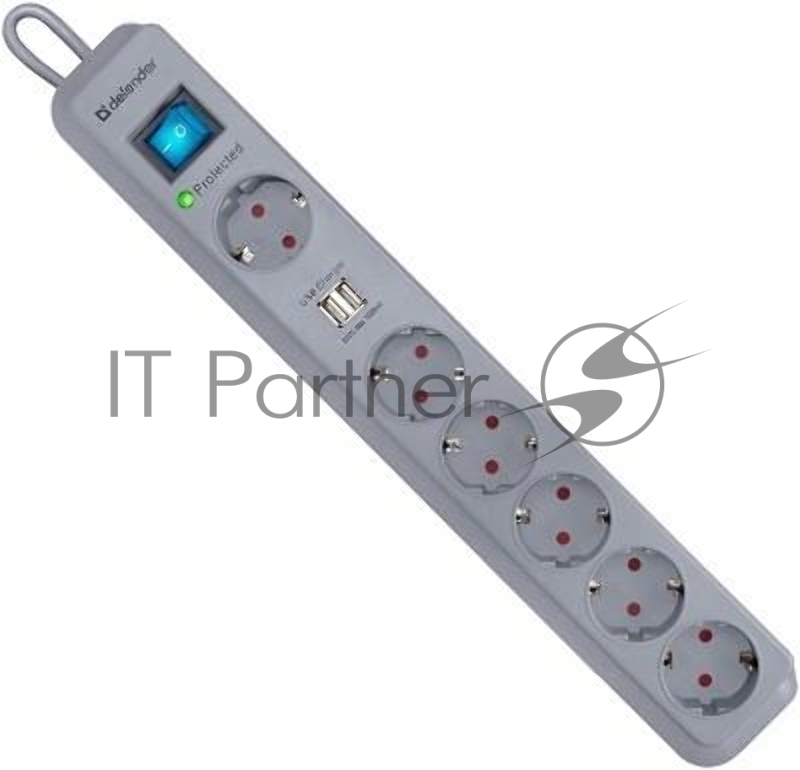 Сетевой фильтр Defender Фильтр DFS-501, 2.0м, 6 евророзеток 2*USB 99051
