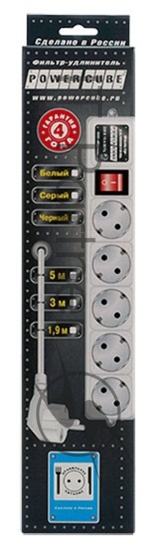 Сетевой фильтр Powercube SPG-B-10-BLACK 3м (5 розеток) черный (коробка)