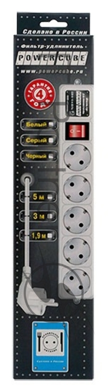 Сетевой фильтр Powercube SPG-B-15-WHITE 5м (5 розеток) белый (коробка)