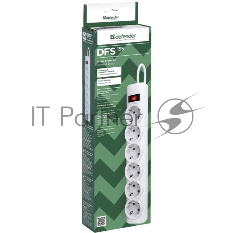 Сетевой фильтр Defender Фильтр DFS 155 5.0 m, 6 розеток, белый 99493