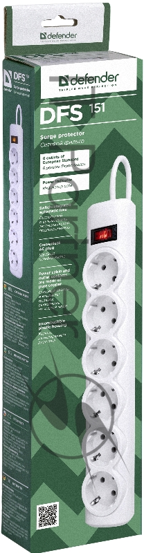 Сетевой фильтр Defender DFS 151 1,8 м, белый, 6 розеток