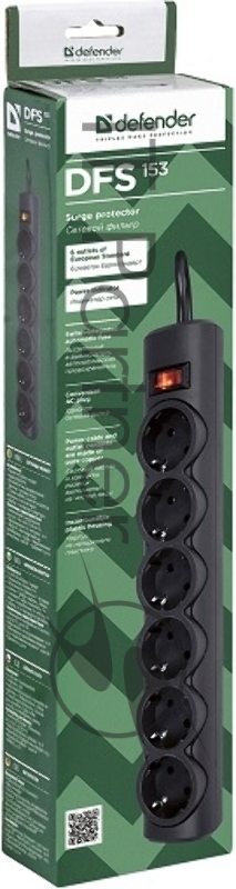 Сетевой фильтр Defender DFS 153 3 м, черный, 6 розеток