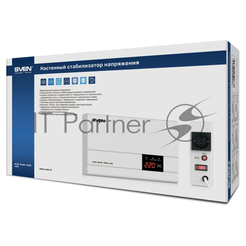 Сетевой фильтр SVEN Стабилизатор напряжения AVR SLIM-500 LCD