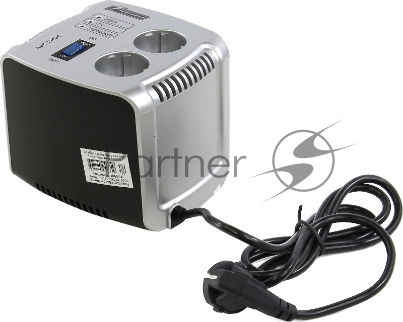 Сетевой фильтр Powerman Стабилизаторы напряжения AVS 1000 C BlackSilver (1000ВА,5А,КПД 98%,без индикации,настольный)