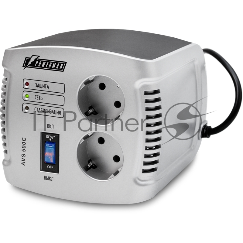 Сетевой фильтр Powerman Стабилизаторы напряжения AVS 500 С BlackSilver (500ВА,5А,КПД 98%,без индикации,настольный)