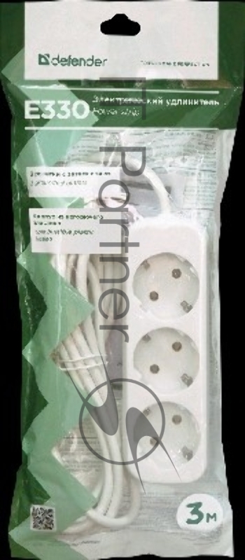 Удлинитель Defender E330 белый 3.0 м, 3 розетки