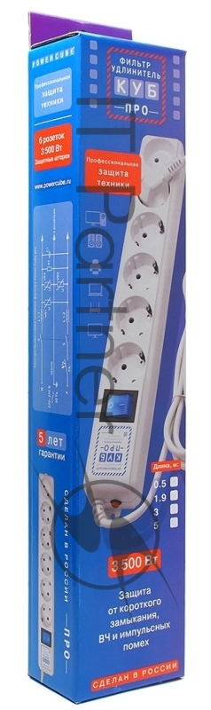 Фильтр-удлинитель PowerCube PRO (SPL(5+1)-16B-P-3M) 3.0 м, LC контур - подавление В/Ч помех, 16А/3,5кВт