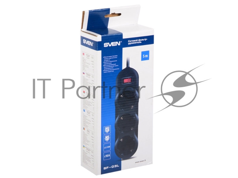 Сетевой фильтр Sven SF-03L 5,0 м (3 розетки) черный