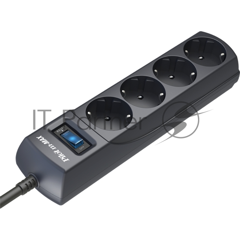 Сетевой фильтр ZIS (Pilot) m Max 4 розетки (евро с заземлением), 15А/3.3кВа, автомат, 1.8 м, серый графит Surge protector Pilot m Max 4 euro outlets, 15А/3.3кВа, 1.8m