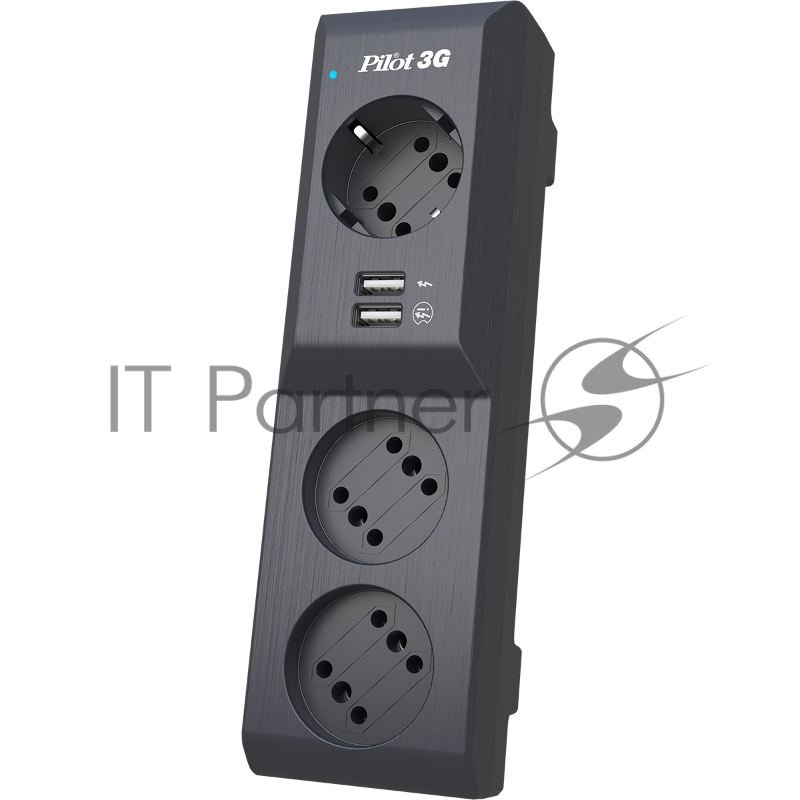 Сетевой фильтр Surge protector Pilot 3G 3xGP euro outlets, 10А/2.2кВа, 2xUSB, 7m, black
