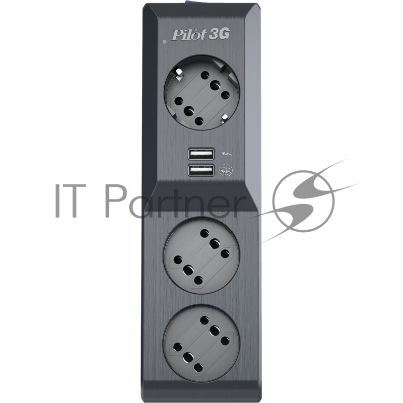 Сетевой фильтр Surge protector Pilot 3G 3xGP euro outlets, 10А/2.2кВа, 2xUSB, 7m, black