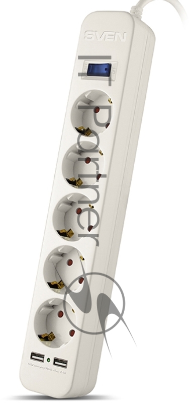 Фильтр SVEN SF-05LU 1,8 м (5 евро розеток,2 USB) белый, цветная коробка Surge protector SVEN SF-05LU 1,8 м (5 евро розеток,2 USB) белый, цветная коробка