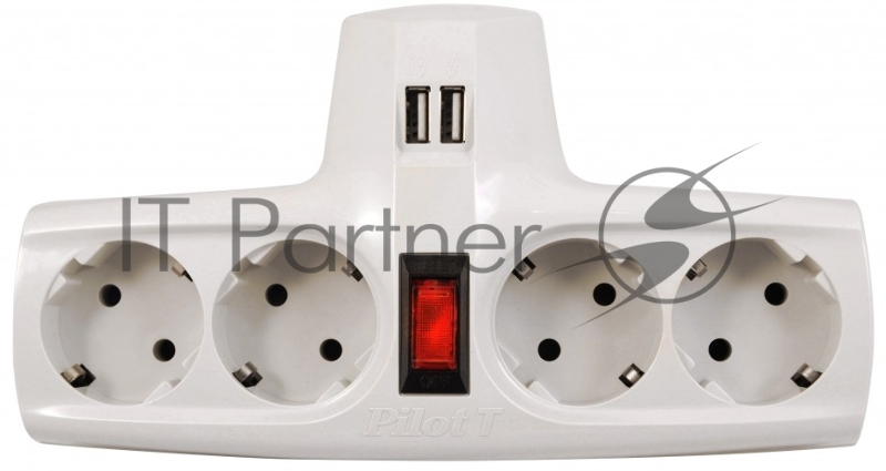 Разветвитель ZIS Pilot T USB, 4 розетки (евро с заземлением), 2*USB