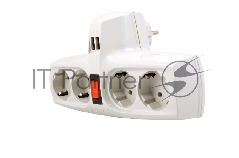 Разветвитель ZIS Pilot T USB, 4 розетки (евро с заземлением), 2*USB